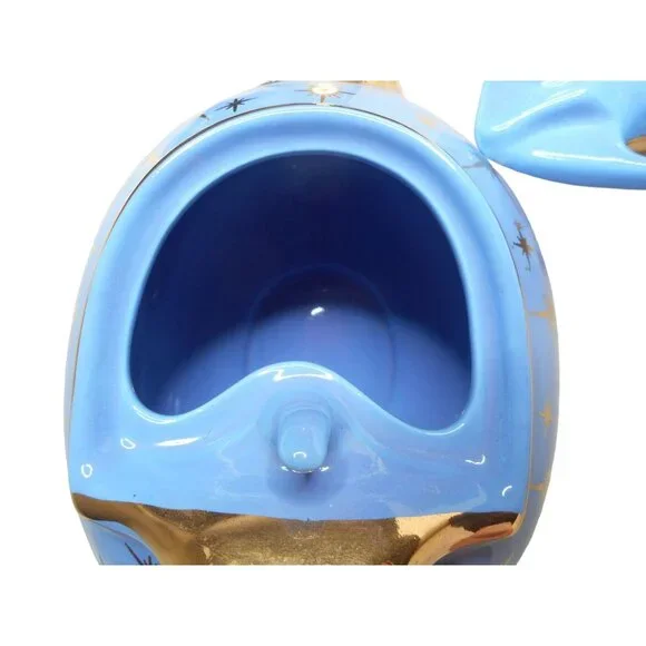 EUC VTG 1950s Hall Periwinkle Blue & Gold Atomic Starburst 6 cup Teapot 0749GL - Picture 6 of 8